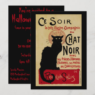 Vintage Art nouveau Chatta Noir Halloween-inbjudan Inbjudningar