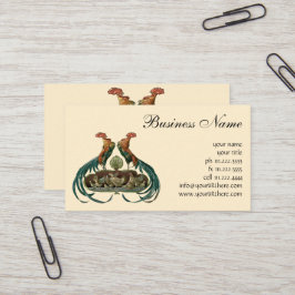 Vintage Art nouveau Chickens och Tuppar Visitkort
