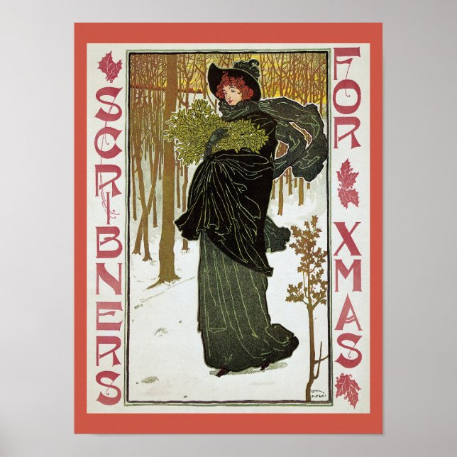 Vintage art nouveau christmas-tidskriften helgdag poster (Framsidan)