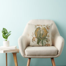 Vintage Art nouveau, Cockatoo Bird, Orchid Flowers