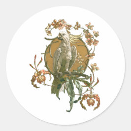 Vintage Art nouveau, Cockatoo Bird, Orchid Flowers Runt Klistermärke