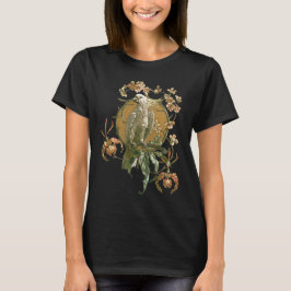 Vintage Art nouveau, Cockatoo Bird, Orchid Flowers T Shirt