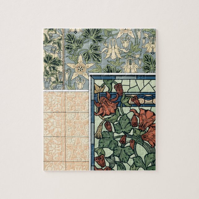 Vintage Art nouveau, Columbine Aquilegia Flowers Pussel (Vertikal)