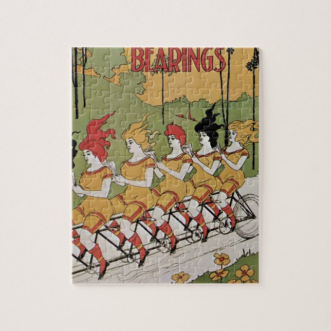 Vintage Art nouveau Cover, Bearings Tandem Bicycle Pussel (Vertikal)