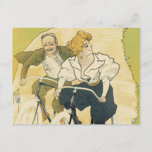 Vintage Art nouveau, cyklar med glasögon Vykort