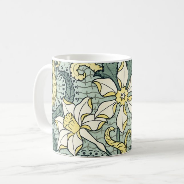 Vintage Art nouveau Daffodil Narcissus Flowers Kaffemugg (Framsida vänster)