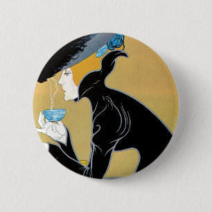 Vintage Art nouveau, Dam Drinking Marco Polo Tea Knapp