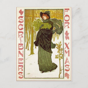 Vintage Art nouveau Dam med Mistletoe Vykort