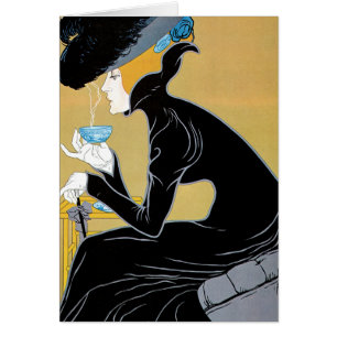 Vintage Art Nouveau, dam som dricker Marco Polo te Hälsningskort