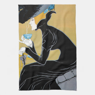 Vintage Art Nouveau, dam som dricker Marco Polo te Kökshandduk