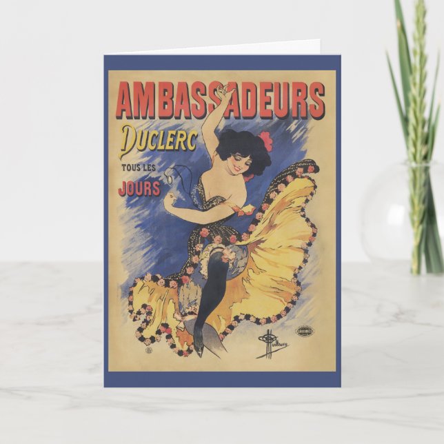 Vintage Art Nouveau Dansare Fransk Affisch Kort (Framsida)