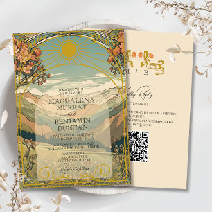 Vintage Art nouveau Deco-naturen QR Bröllop Inbjudningar