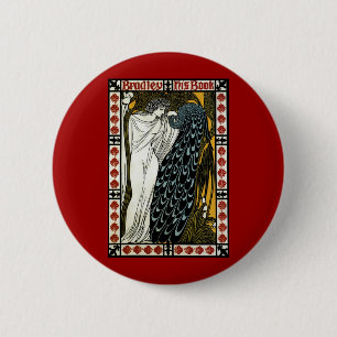 Vintage Art nouveau Denna kyss, kvinna med Peacock Knapp