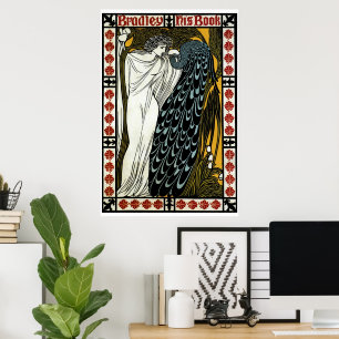 Vintage Art nouveau Denna kyss, kvinna med Peacock Poster