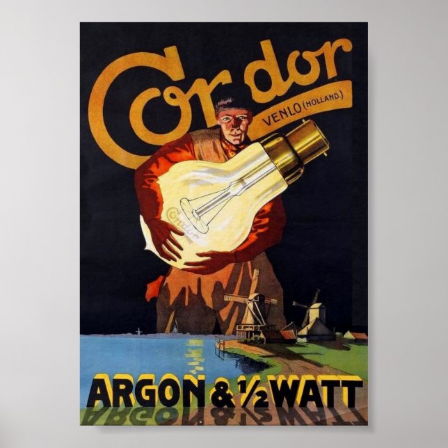 Vintage Art nouveau Dutch Electric Light Bulb Poster (Framsidan)