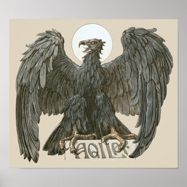 Vintage Art nouveau Eagle, Bett fåglar Poster (Framsidan)