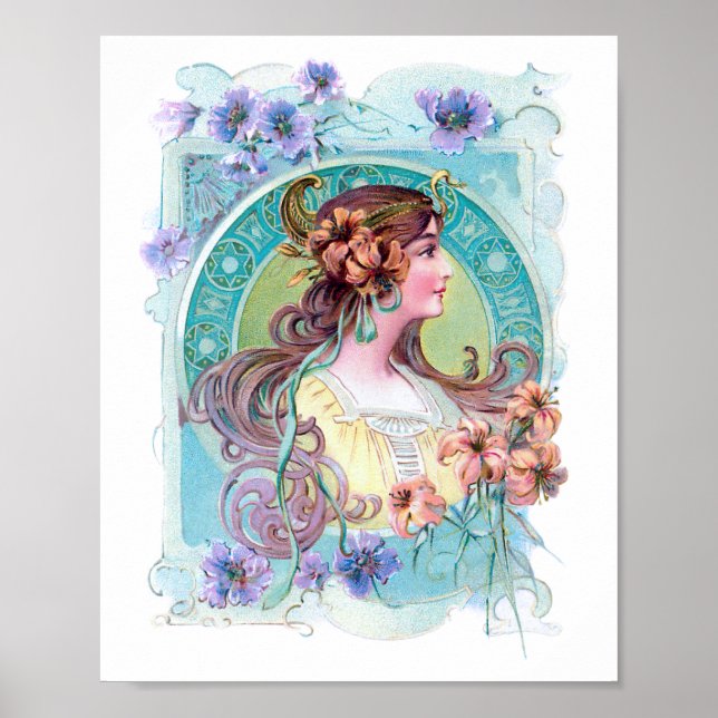 Vintage Art nouveau Exotisk Dam Poster (Framsidan)