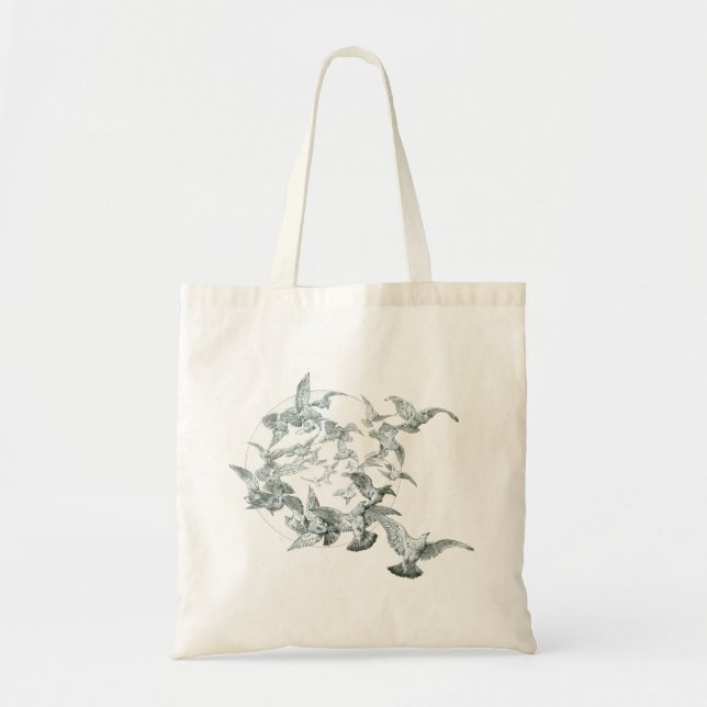 Vintage Art Nouveau fågelflock med fullmåne Tygkasse (Framsidan)