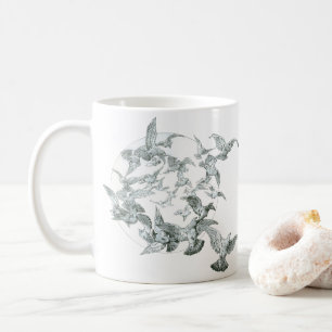 Vintage Art Nouveau fåglar med fullmåne Kaffemugg