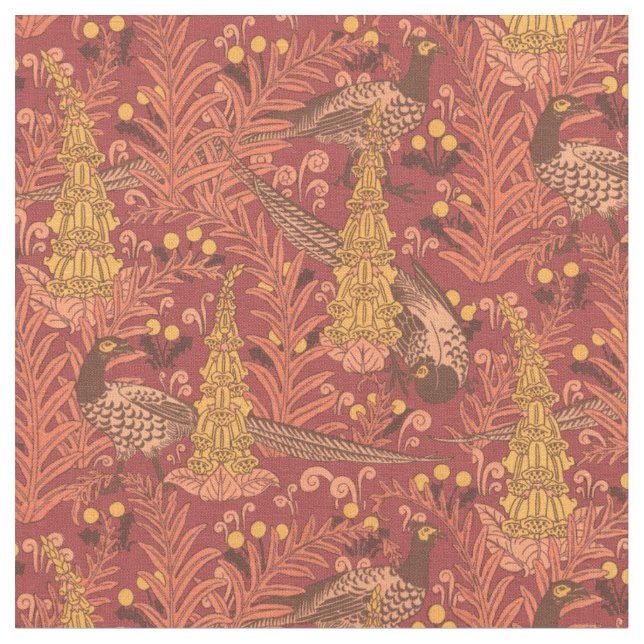 Vintage Art nouveau fasaner och foxhandskar Mönste Tyg (Närbild)