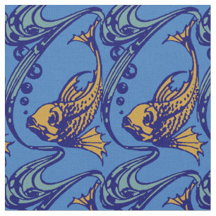 Vintage Art nouveau Fiske Mönster Tyg