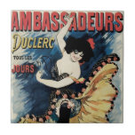 Vintage Art nouveau Flamenco Dancer, ambassader Kakelplatta<br><div class="desc">Vintage illustration Art nouveau poster ambassader,  Duclerc,  tours les jours av Albert Guillaume,  c. 1895 Denna design har en vacker kvinna,  en flamenko-dansare i dam i en traditionell spansk klänning som uppträder på restaurangen Les Ambassadurs (i Hôtel de Crillon,  ett av världens äldsta lyxhotell) på Champs-Elysées,  Paris,  Frankrike.</div>