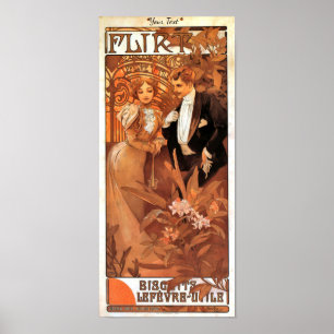 Vintage Art nouveau Flirt 1899 Mucha Poster