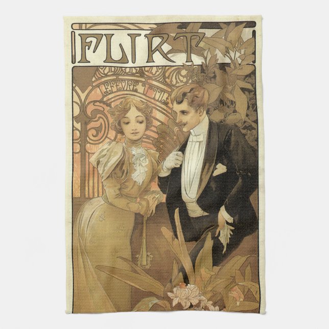 Vintage Art nouveau Flirt Biscuits, Alphonse Mucha Kökshandduk (Vertikal)