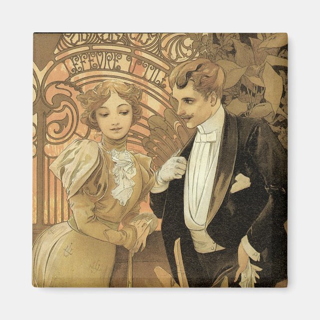 Vintage Art Nouveau Flirt-biskotter, Alphonse Much Magnet (Framsidan)
