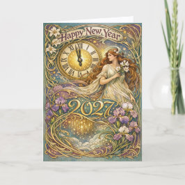 Vintage Art Nouveau Floral Happy New Year 2027 Helgkort