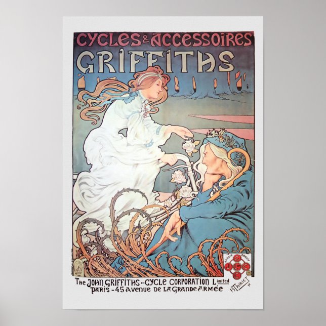 Vintage Art nouveau Fransk Bicycle Ad Poster (Framsidan)