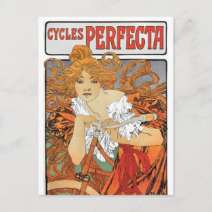 Vintage Art nouveau Girl Cyclist Vykort