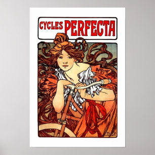 Vintage Art nouveau Girl på Cycle Poster