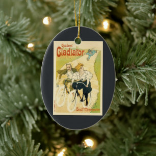 Vintage Art Nouveau, Gladiator Cycles Cyklar Julgransprydnad Keramik