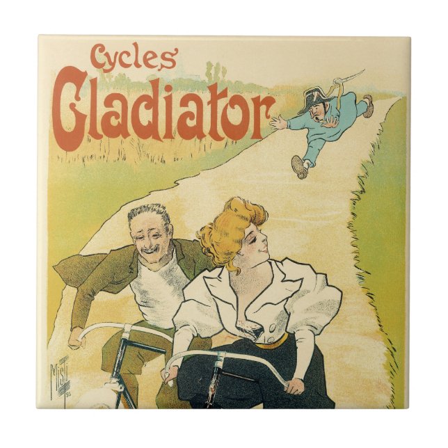 Vintage Art Nouveau, Gladiator Cycles Cyklar Kakelplatta (Framsidan)