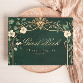 Vintage Art Nouveau Green and Gold Wedding Gästböcker