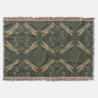 Vintage art nouveau green gold Dragonfly Filt