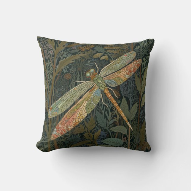 Vintage art nouveau green gold Dragonfly Kudde (Framsida)