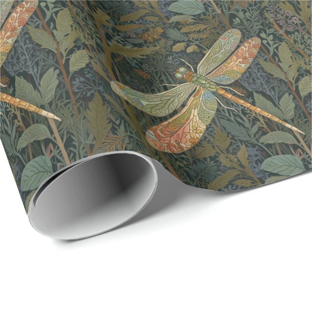 Vintage art nouveau green gold Dragonfly Presentpapper (Rullad Hörn)