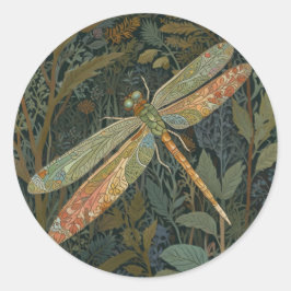 Vintage art nouveau green gold Dragonfly Runt Klistermärke