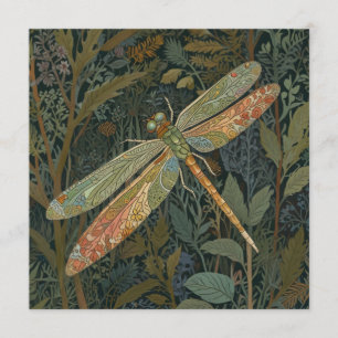 Vintage Art Nouveau grön guld Libell Inbjudningar