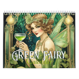 Vintage Art nouveau Grönt Fairy Fantasy Women Kalender