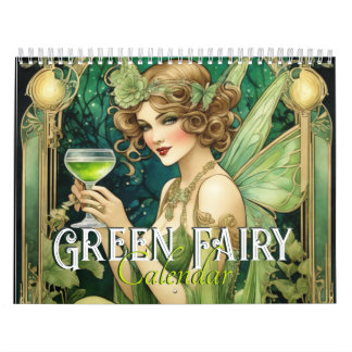Vintage Art nouveau Grönt Fairy Fantasy Women Kalender