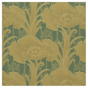 Vintage Art nouveau Gult Poppies Mönster Tyg