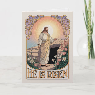 Vintage Art Nouveau Han är Uppstånden Kyrka Påsk B Kort