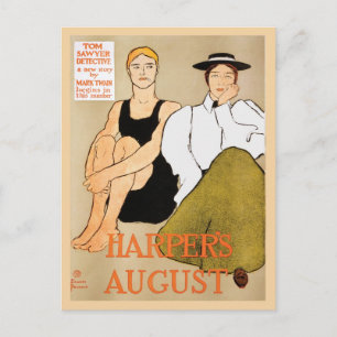 Vintage art nouveau Harpers tidning August Vykort