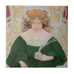 Vintage Art nouveau Helm Cacao av Privat Livemont Kakelplatta<br><div class="desc">Vintage illustration Art nouveau design för Helm Cacao av Henri Privat Livemont,  1899. En reklamfilm poster en design som innehåller en choklad av mor och en hett för barnsintag.</div>