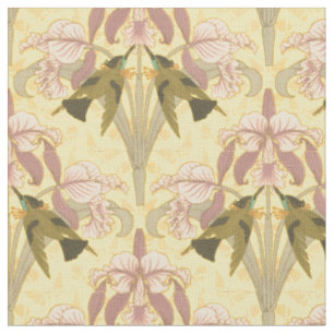 Vintage Art nouveau Hummingbird & Orchids Mönster Tyg
