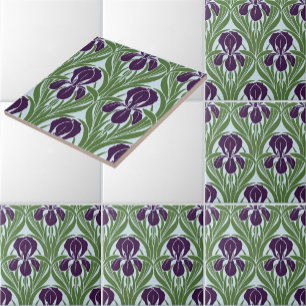 Vintage Art Nouveau Iris-mönster Kakelplatta