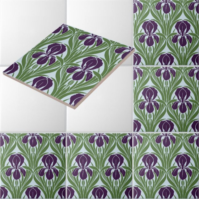 Vintage Art nouveau Iris mönster Kakelplatta (Skapare uppladdad)
